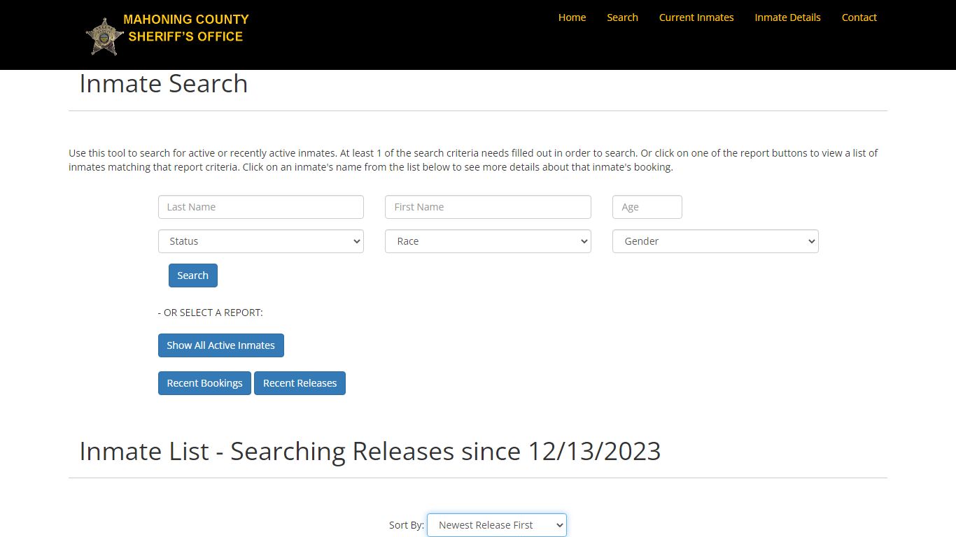 Public Inmate Info - Mahoning County Sheriff's Office